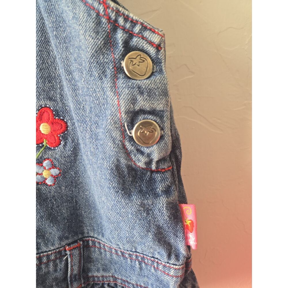 Vintage Y2K Strawberry Shortcake Denim Overall Dress Dressalls Girls 3T RARE - Picture 5 of 8